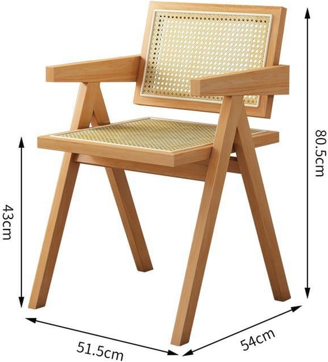 ADXH Modern Solid Wood and Rattan Accent Chair Handcrafted Elegance for Living Space Mid Century Design Comfortable Reclining Armchair Multifunctional Dinning Chair 54 x 51.5 x 80.5 cm.