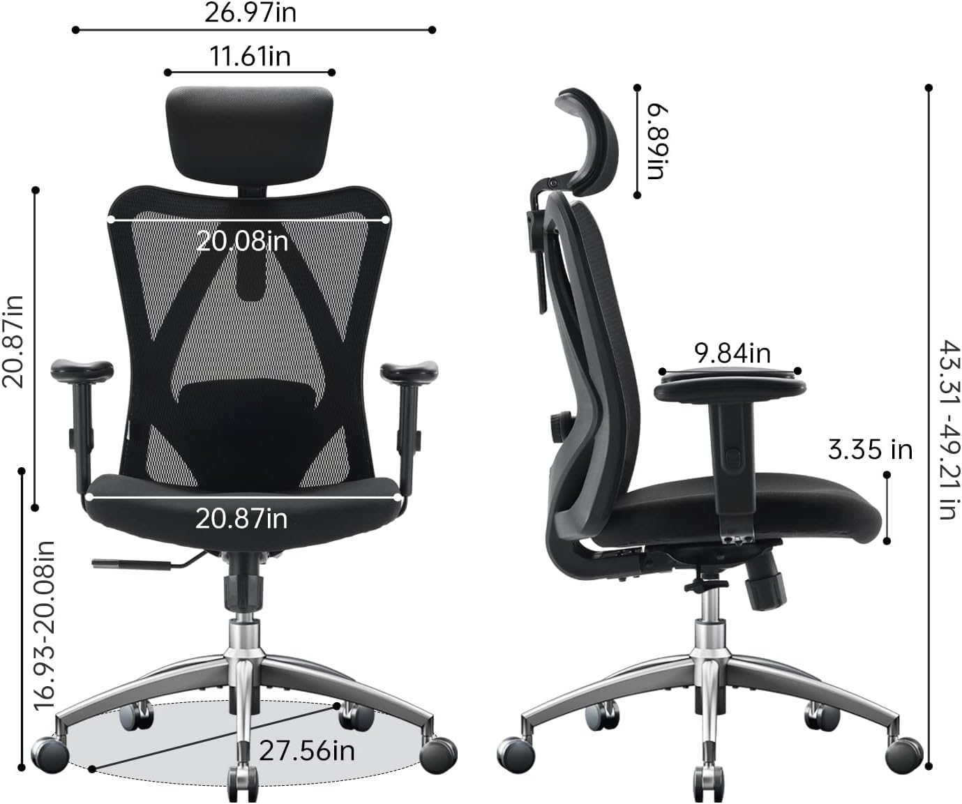 ADXH Ergonomic Office Chair, Computer High Back Desk Chair with 2D Armrest, Adjustable Headrest, Lumbar Support and Comfortable Thick Cushion.(Black)