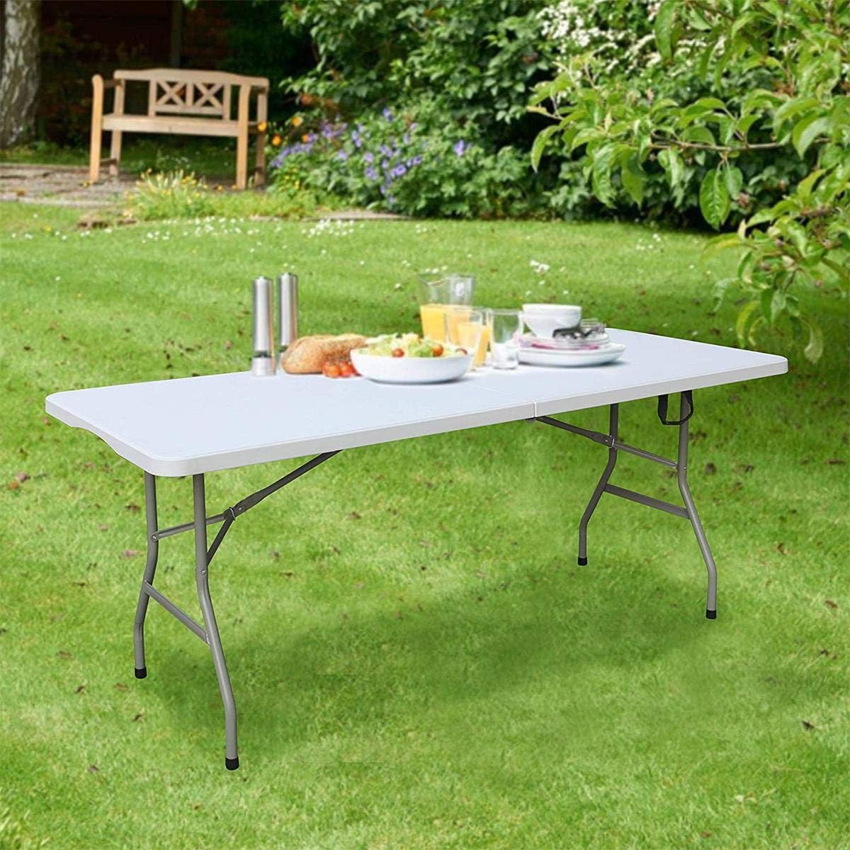 ADXH Classic Portable Plastic Folding Table for Picnic Dining table,Camp Event,Plain White zk180s, LC-1.8M-6FT-09, 180 x70 x 74cm