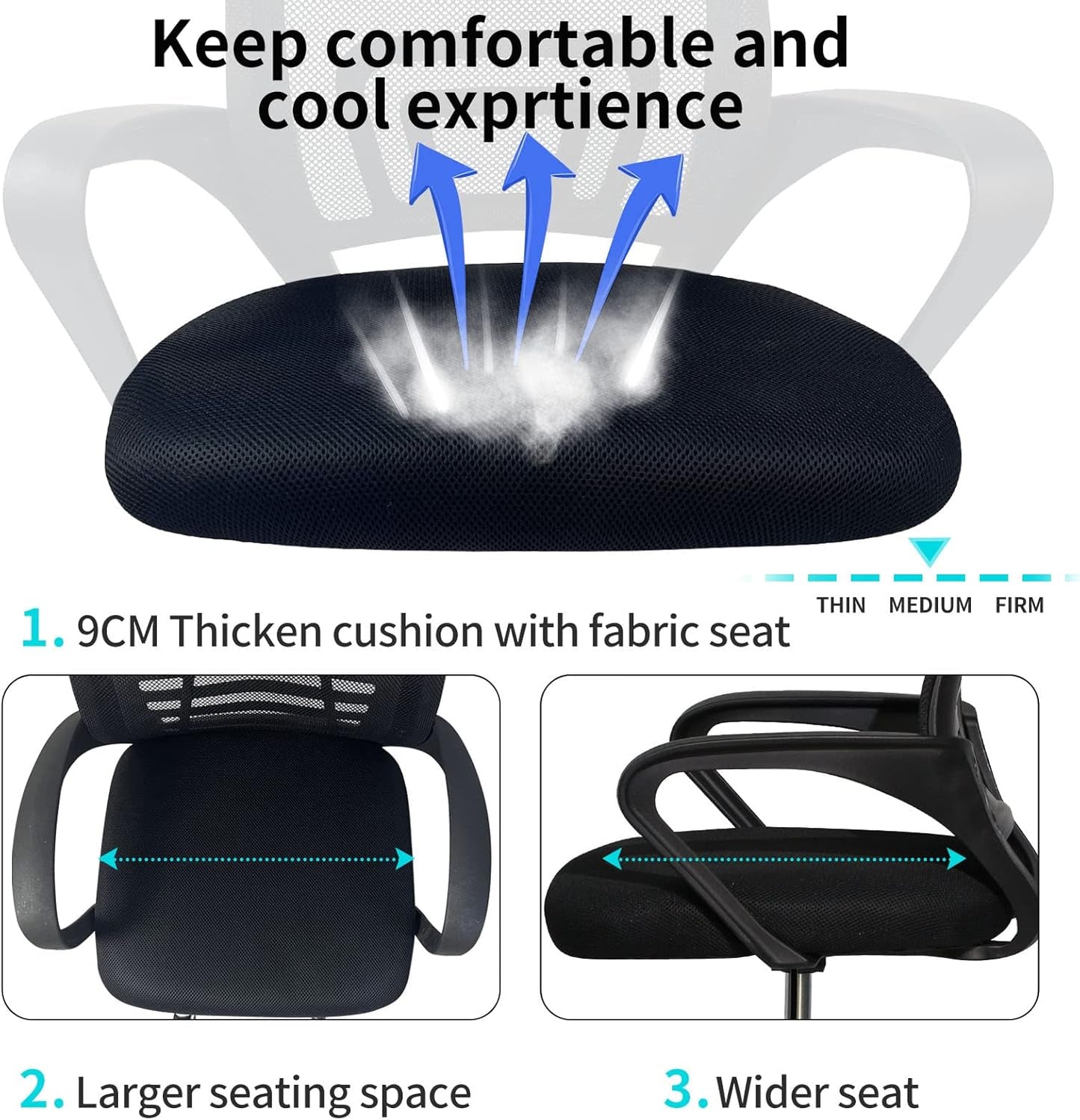 ADXH Office Chair,Comfort Ergonomic Height Adjustable Desk Chair with Lumbar Support Backrest Black 56 * 56 * 95cm