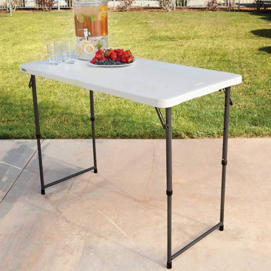 ADXH Folding Plastic Table Adjustable 2 Heights-74cm&50cm for Kitchen Restaurant Garden Patio Outside/Outdoor Inside/Indoor Party Picnic and Events - Plain White Top Size 122 * 60cm