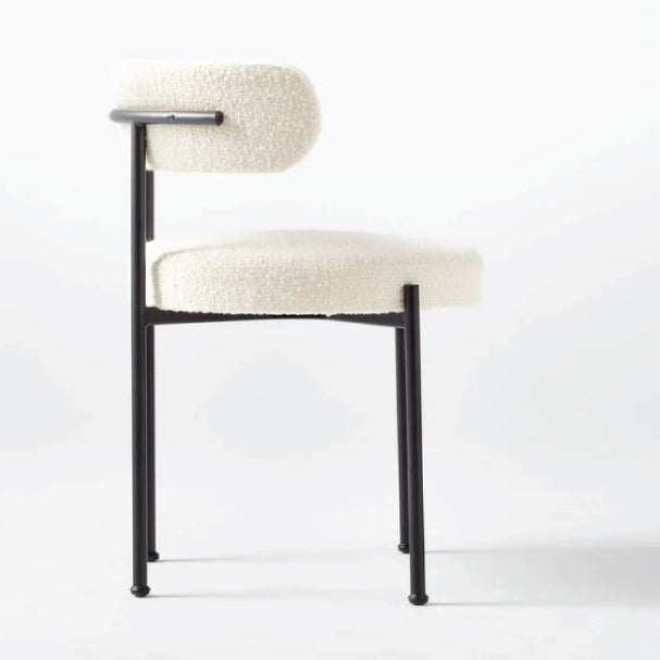 ADXH Furniture Modern Lamb Wool Fabric Dining Chair with Metal Black Legs 0469B