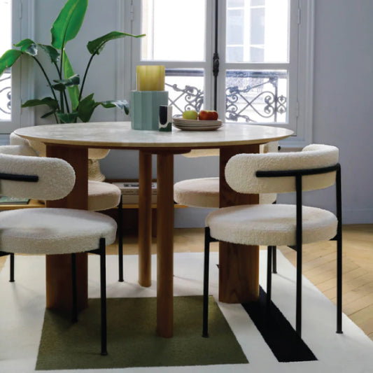 ADXH Furniture Modern Lamb Wool Fabric Dining Chair with Metal Black Legs 0469B