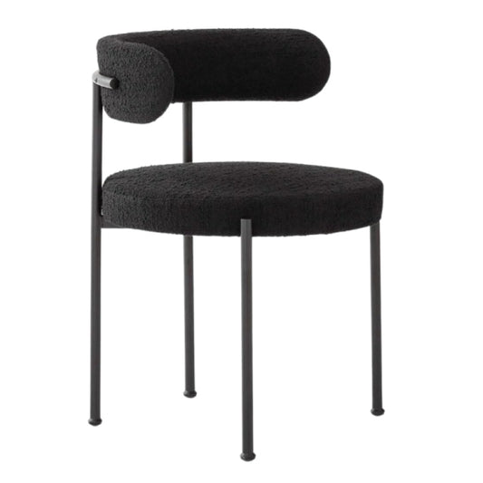 ADXH Furniture Modern Lamb Wool Fabric Dining Chair with Metal Black Legs 0469A