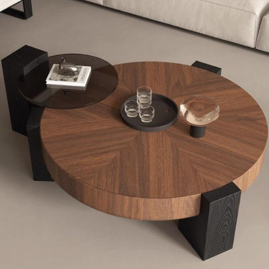 ADXH Furniture Mid Century Nordic Minimalist Modern Round Walnut Solid Wood Vintage Coffee Table F055