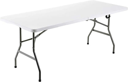 ADXH Classic Portable Plastic Folding Table for Picnic Dining table,Camp Event,Plain White zk180s, LC-1.8M-6FT-09, 180 x70 x 74cm