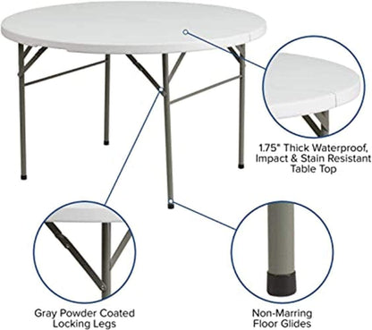 ADXH Portable Plastic Folding Table Dia 150 cm Round for 8-10 Person for Party/Picnic/Garden/Dining/Kitchen/Buffee/Restaurant