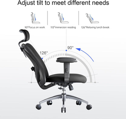 ADXH Ergonomic Office Chair, Computer High Back Desk Chair with 2D Armrest, Adjustable Headrest, Lumbar Support and Comfortable Thick Cushion.(Black)