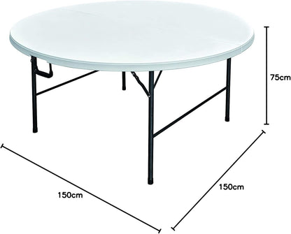 ADXH Portable Plastic Folding Table Dia 150 cm Round for 8-10 Person for Party/Picnic/Garden/Dining/Kitchen/Buffee/Restaurant