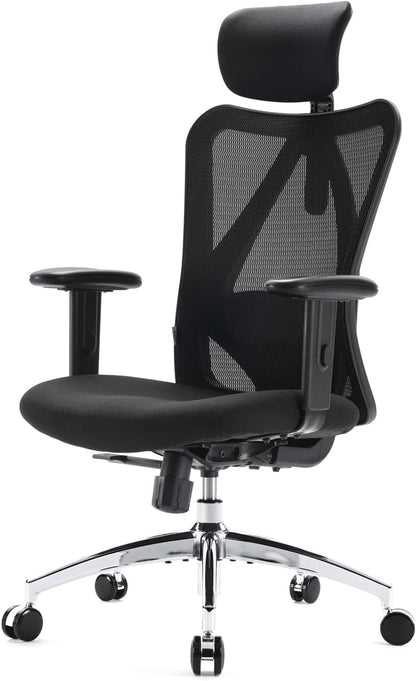 ADXH Ergonomic Office Chair, Computer High Back Desk Chair with 2D Armrest, Adjustable Headrest, Lumbar Support and Comfortable Thick Cushion.(Black)