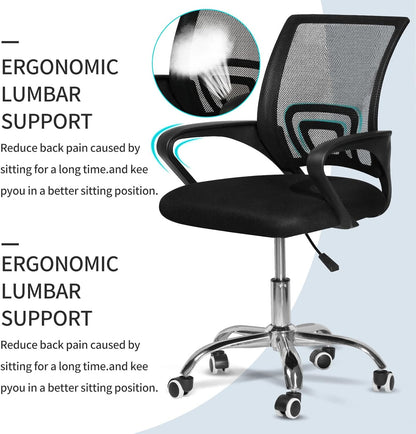 ADXH Office Chair,Comfort Ergonomic Height Adjustable Desk Chair with Lumbar Support Backrest Black 56 * 56 * 95cm