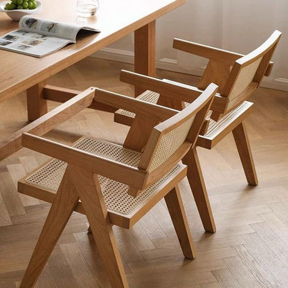 ADXH Modern Solid Wood and Rattan Accent Chair Handcrafted Elegance for Living Space Mid Century Design Comfortable Reclining Armchair Multifunctional Dinning Chair ‎54 x 51.5 x 80.5 cm.