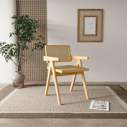 ADXH Modern Solid Wood and Rattan Accent Chair Handcrafted Elegance for Living Space Mid Century Design Comfortable Reclining Armchair Multifunctional Dinning Chair ‎54 x 51.5 x 80.5 cm.