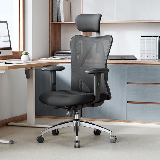 ADXH Ergonomic Office Chair, Computer High Back Desk Chair with 2D Armrest, Adjustable Headrest, Lumbar Support and Comfortable Thick Cushion.(Black)