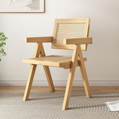ADXH Modern Solid Wood and Rattan Accent Chair Handcrafted Elegance for Living Space Mid Century Design Comfortable Reclining Armchair Multifunctional Dinning Chair ‎54 x 51.5 x 80.5 cm.