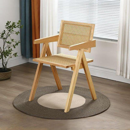 ADXH Modern Solid Wood and Rattan Accent Chair Handcrafted Elegance for Living Space Mid Century Design Comfortable Reclining Armchair Multifunctional Dinning Chair ‎54 x 51.5 x 80.5 cm.