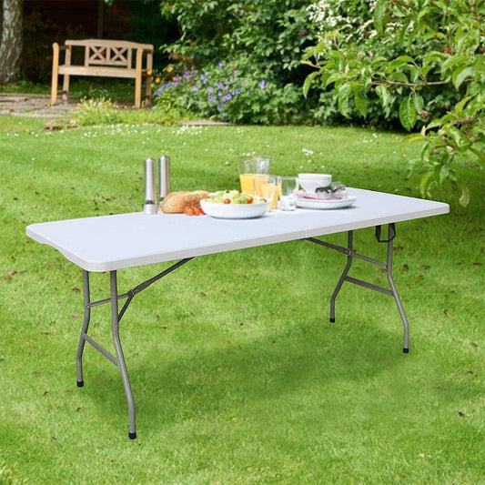 ADXH Classic Portable Plastic Folding Table for Picnic Dining table,Camp Event,Plain White zk180s, LC-1.8M-6FT-09, 180 x70 x 74cm